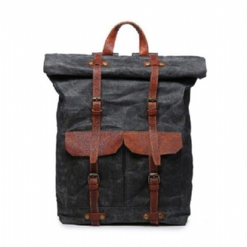 Vintage-rucksack Aus Canvas Mit Rolltop