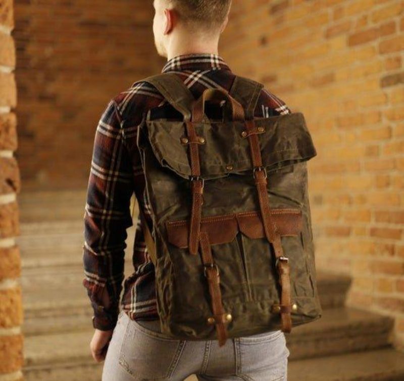 Vintage-rucksack Aus Canvas Mit Rolltop