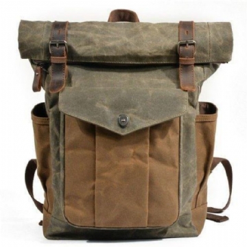 Vintage-rucksack Aus Canvas Mit Rolltop Für Reisen Herren Damen