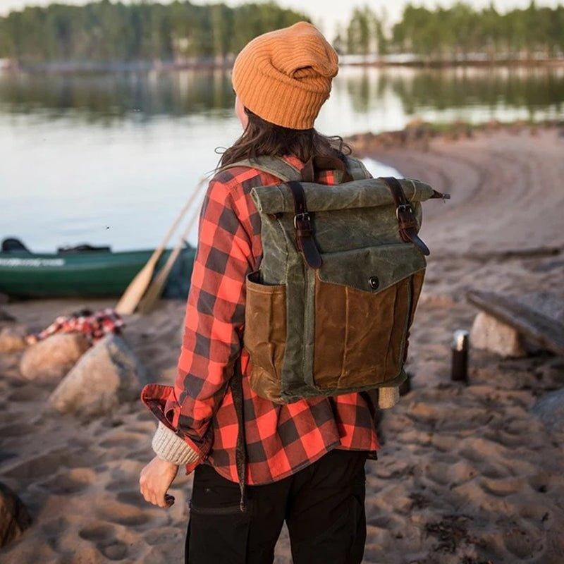 Vintage-rucksack Aus Canvas Mit Rolltop Für Reisen Herren Damen