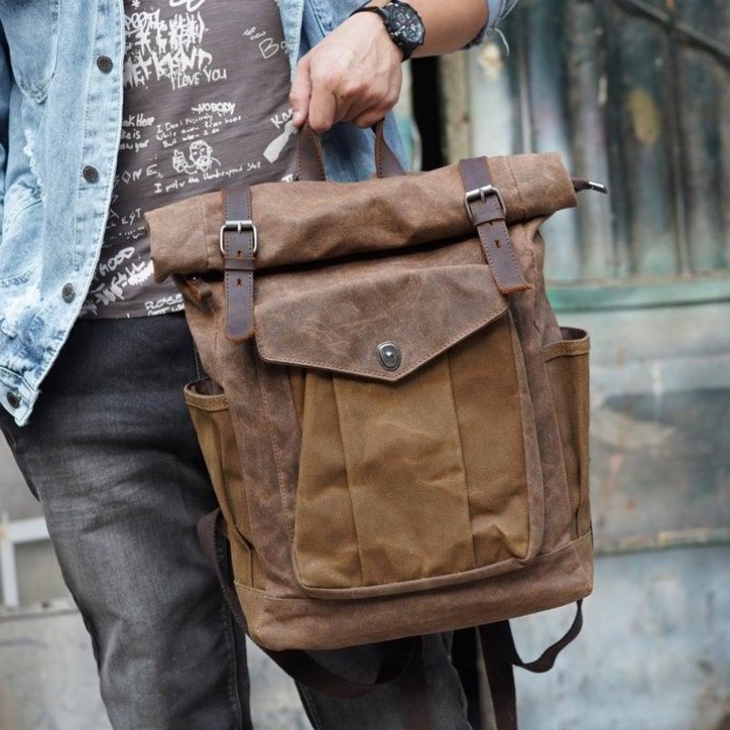 Vintage-rucksack Aus Canvas Mit Rolltop Für Reisen Herren Damen