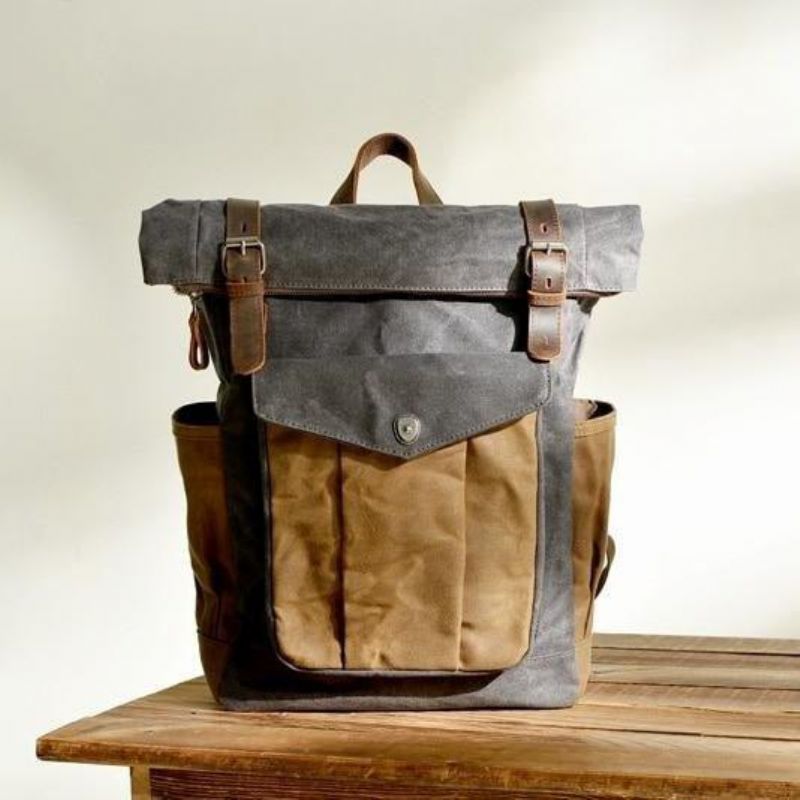 Vintage-rucksack Aus Canvas Mit Rolltop Für Reisen Herren Damen