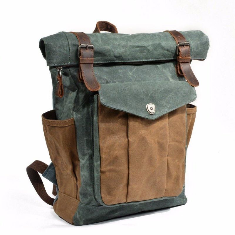 Vintage-rucksack Aus Canvas Mit Rolltop Für Reisen Herren Damen