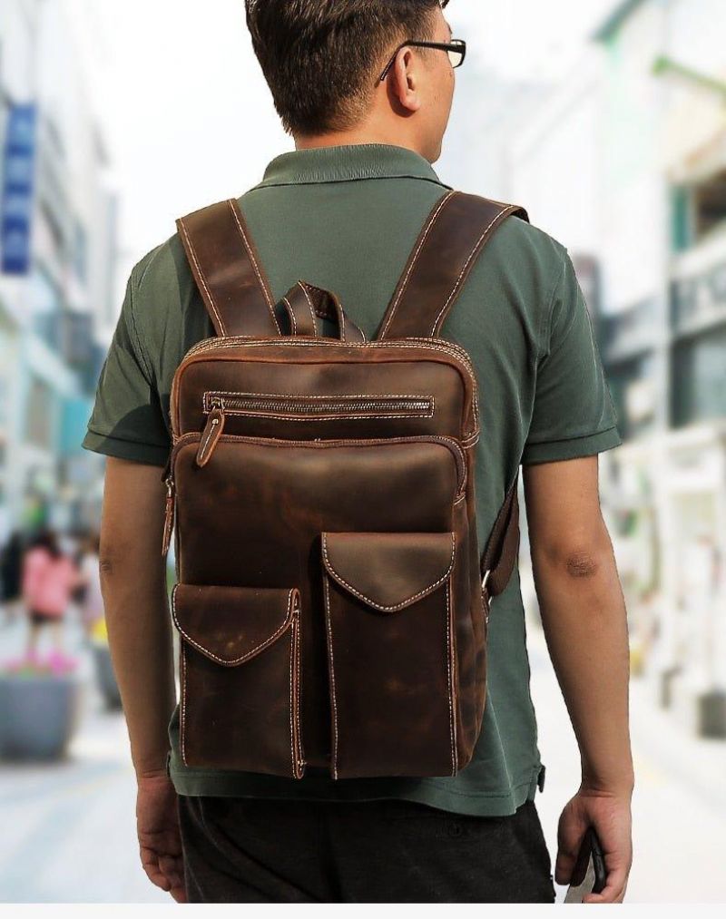 Vintage-rucksack Aus Echtem Leder Für 14-zoll-laptop