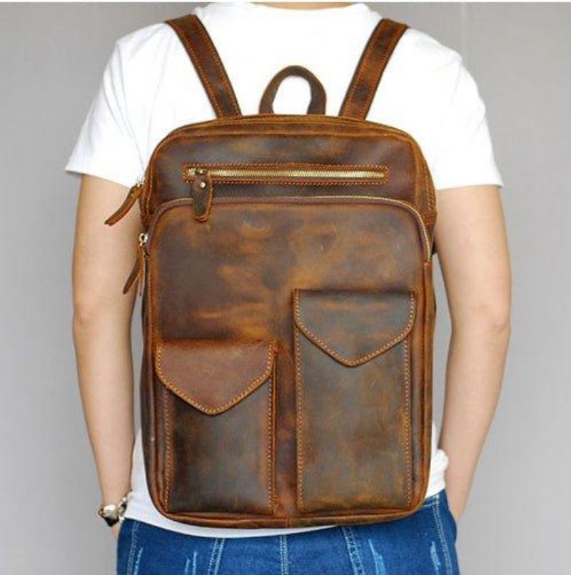 Vintage-rucksack Aus Echtem Leder Für 14-zoll-laptop