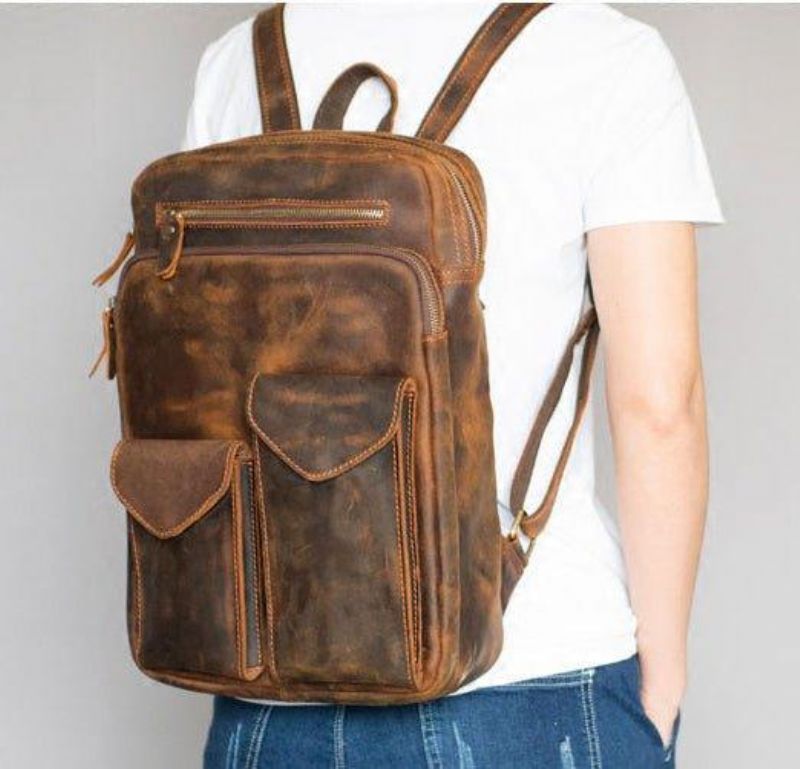 Vintage-rucksack Aus Echtem Leder Für 14-zoll-laptop