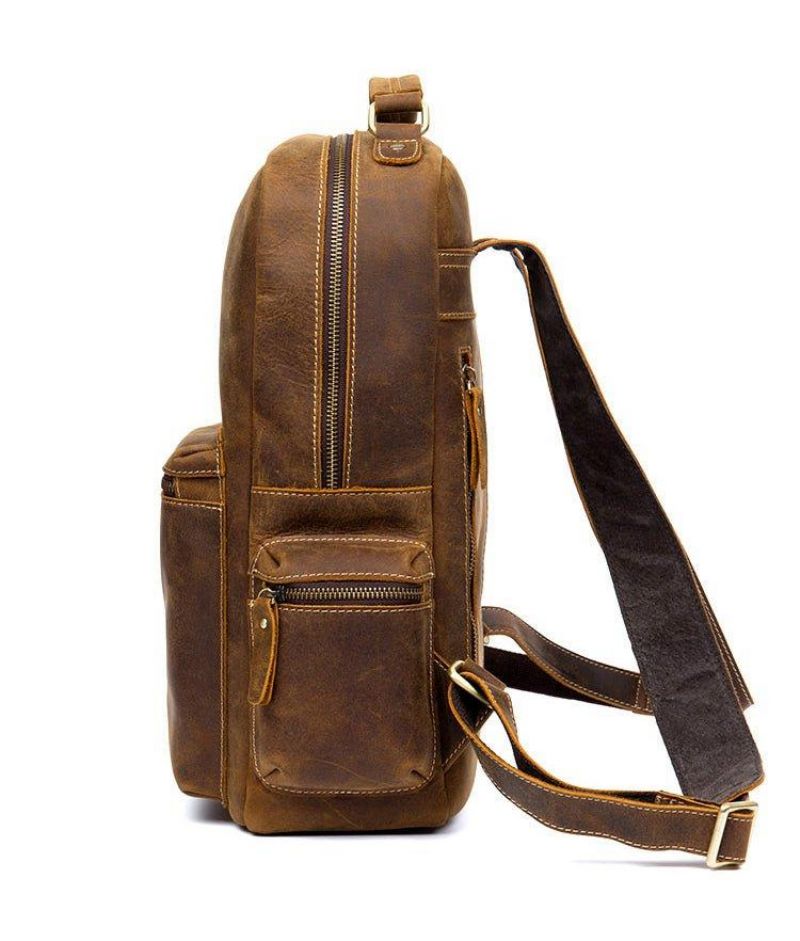 Vintage-rucksack Aus Echtem Leder Für Herren