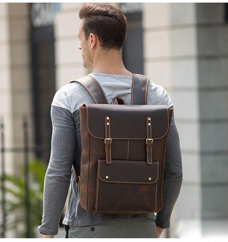 Vintage-rucksack Aus Echtem Leder Für Reisen