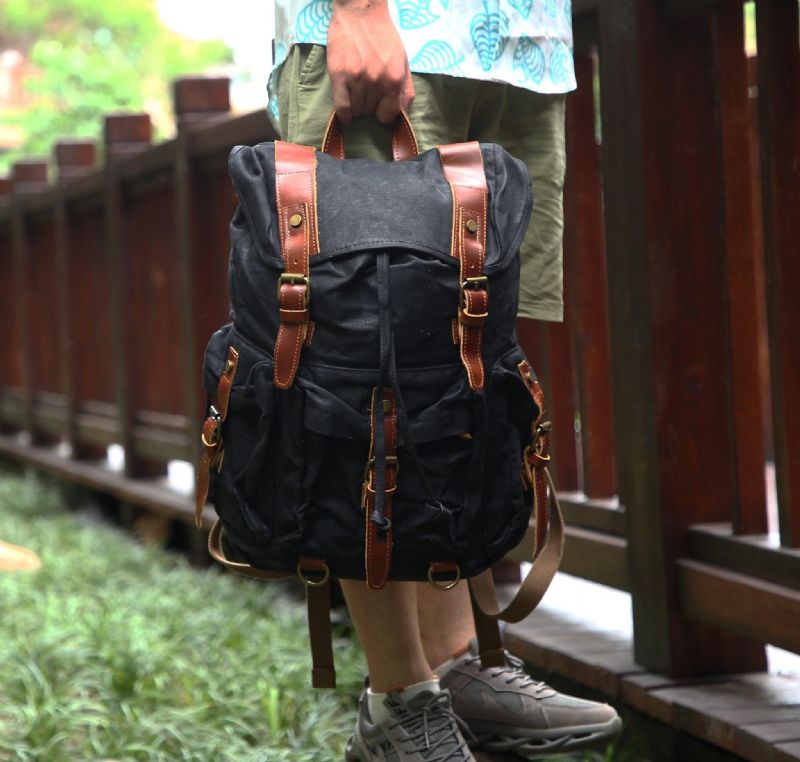 Vintage-rucksack Aus Gewachstem Canvas