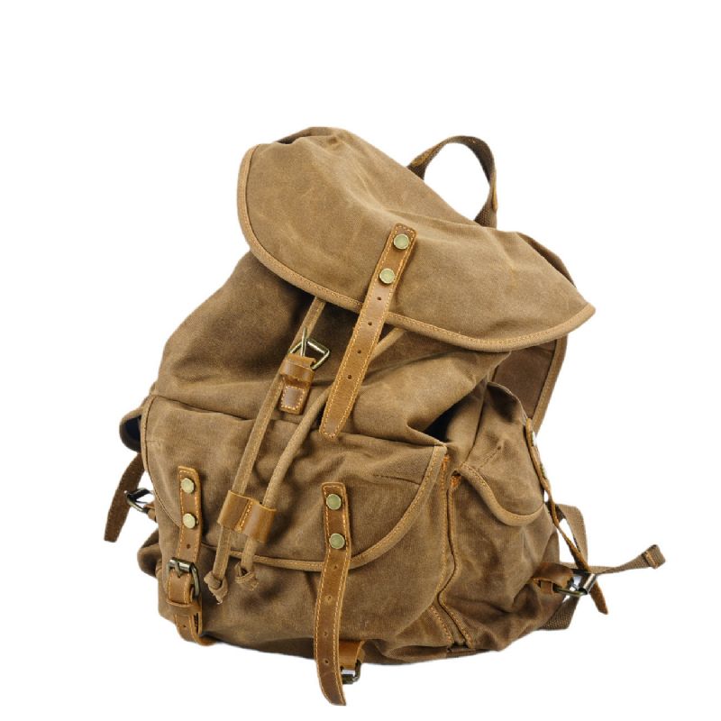 Vintage-rucksack Aus Gewachstem Canvas Für Die Schule Im Freien