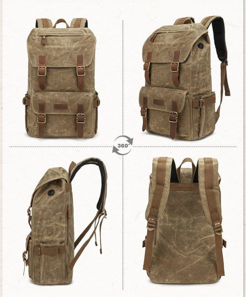 Vintage-rucksack Aus Gewachstem Canvas Für Herren Mit Laptopfach