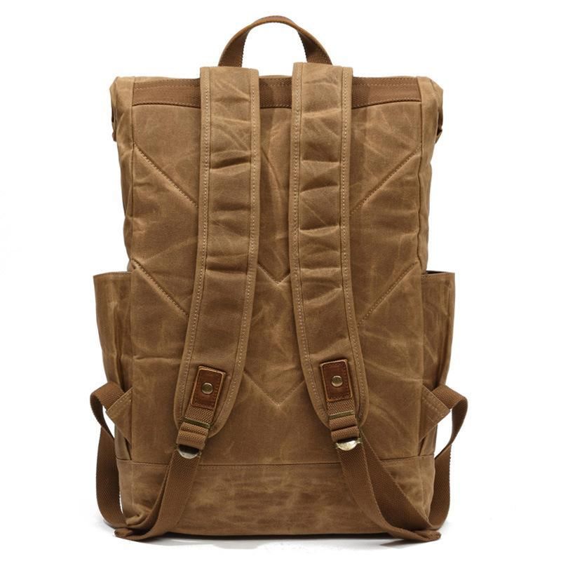 Vintage-rucksack Aus Gewachstem Canvas Für Herren Mit Seitentaschen