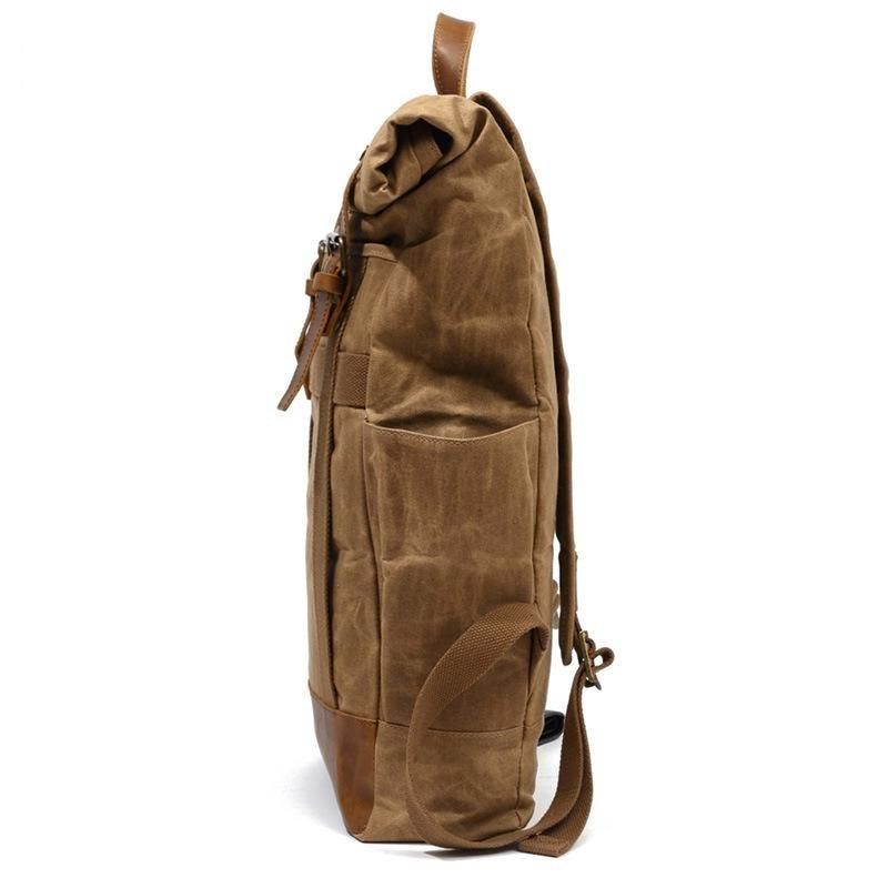 Vintage-rucksack Aus Gewachstem Canvas Für Herren Mit Seitentaschen