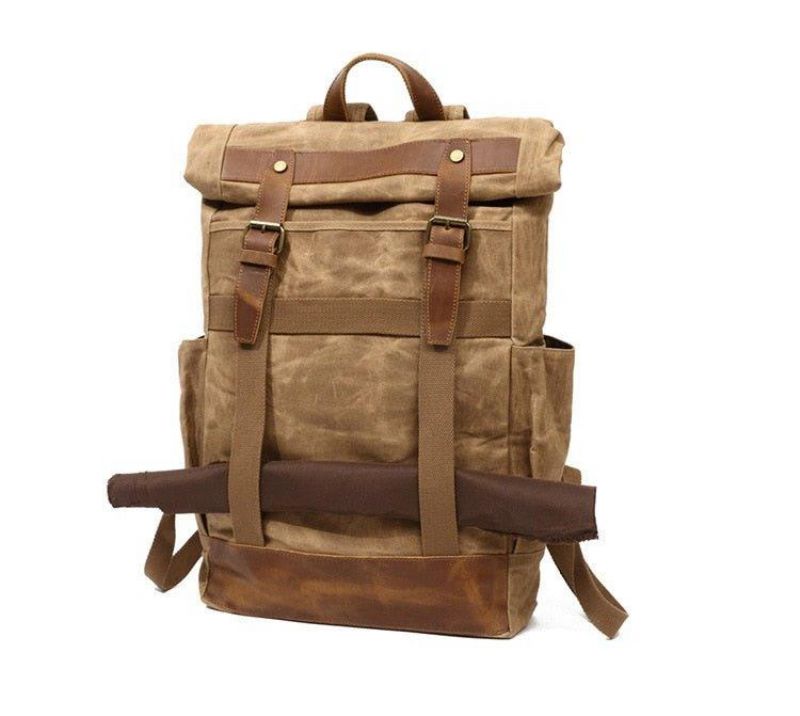 Vintage-rucksack Aus Gewachstem Canvas Für Herren Mit Seitentaschen