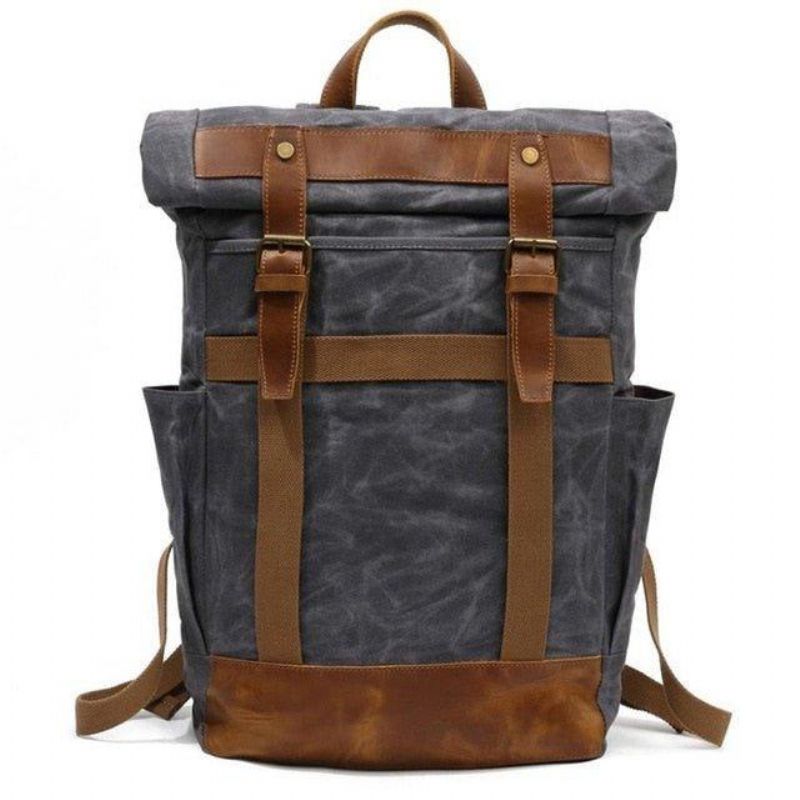 Vintage-rucksack Aus Gewachstem Canvas Für Herren Mit Seitentaschen