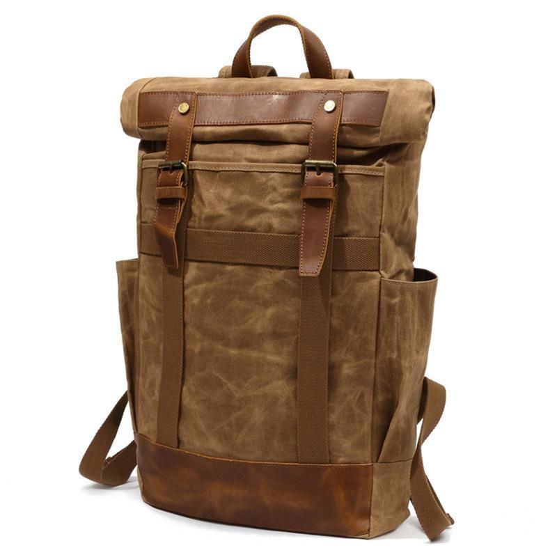 Vintage-rucksack Aus Gewachstem Canvas Für Herren Mit Seitentaschen