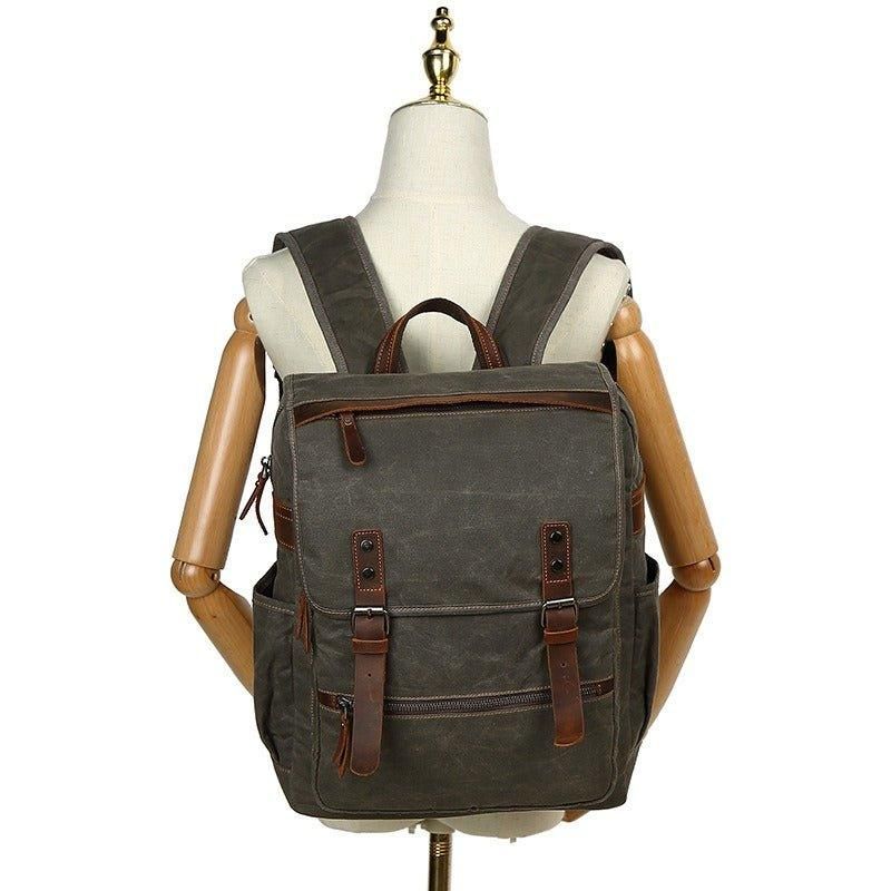 Vintage-rucksack Aus Gewachstem Canvas Im Vintage-stil Für Laptop Die Schule