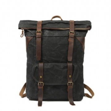 Vintage-rucksack Aus Gewachstem Canvas Im Vintage-stil Mit Rolltop