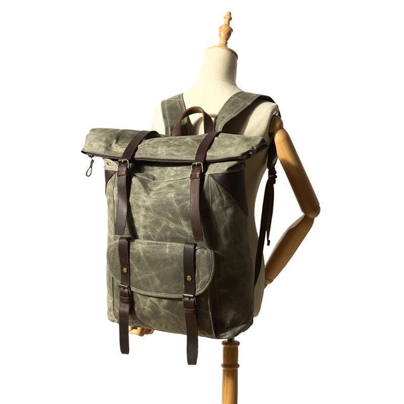 Vintage-rucksack Aus Gewachstem Canvas Im Vintage-stil Mit Rolltop