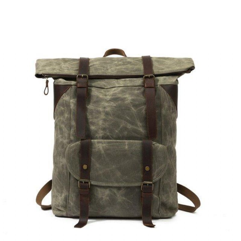 Vintage-rucksack Aus Gewachstem Canvas Im Vintage-stil Mit Rolltop