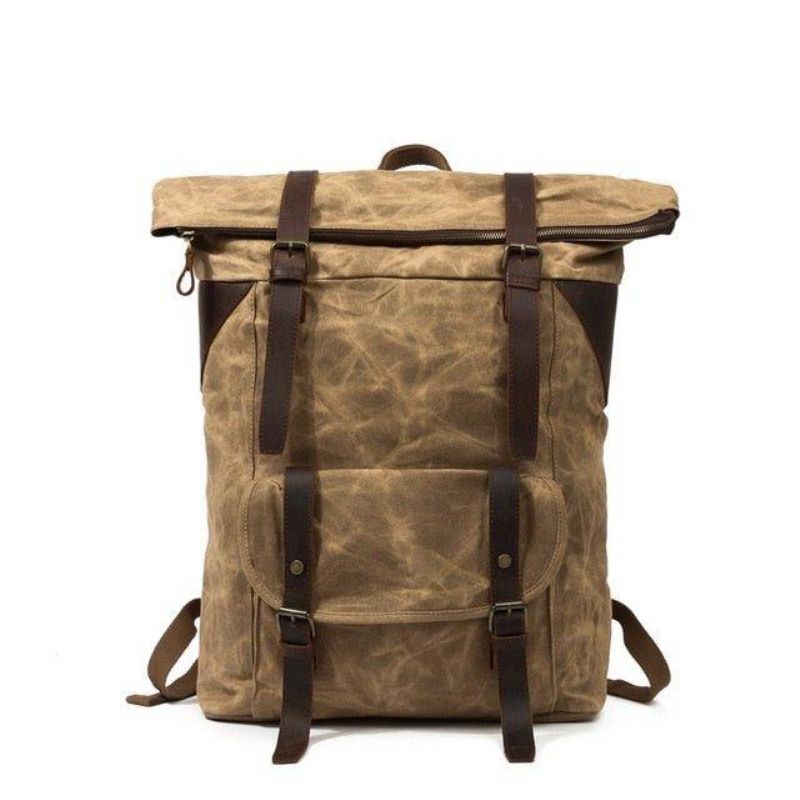 Vintage-rucksack Aus Gewachstem Canvas Im Vintage-stil Mit Rolltop