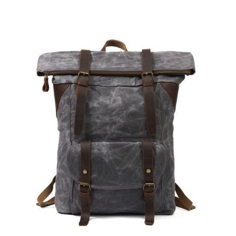 Vintage-rucksack Aus Gewachstem Canvas Im Vintage-stil Mit Rolltop