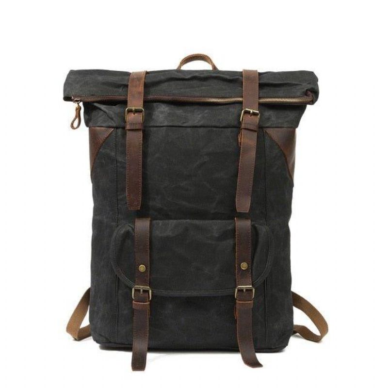 Vintage-rucksack Aus Gewachstem Canvas Im Vintage-stil Mit Rolltop