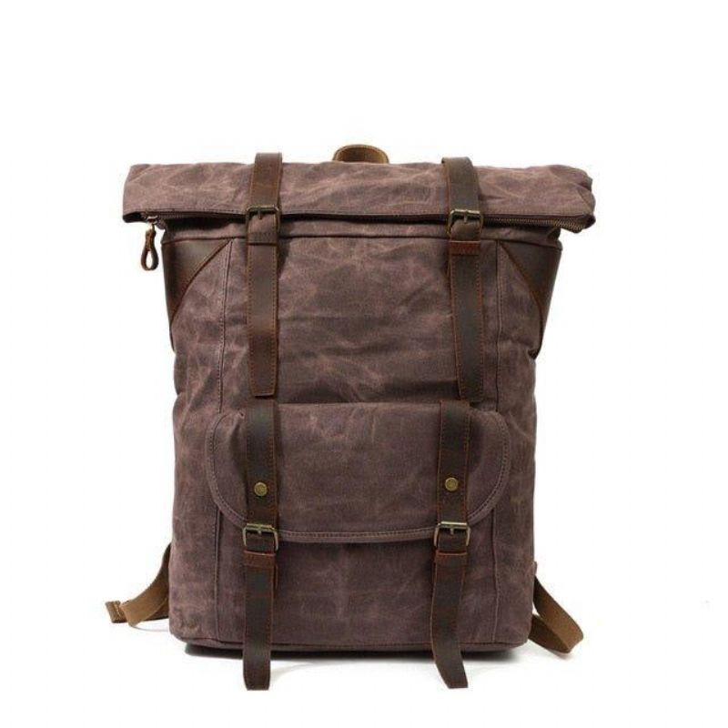 Vintage-rucksack Aus Gewachstem Canvas Im Vintage-stil Mit Rolltop