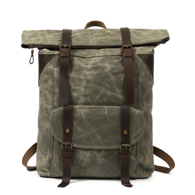 Vintage-rucksack Aus Gewachstem Canvas Im Vintage-stil Mit Rolltop