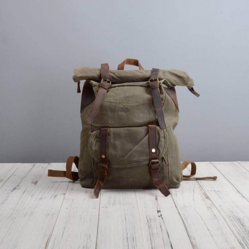 Vintage-rucksack Aus Gewachstem Canvas Im Vintage-stil Mit Rolltop