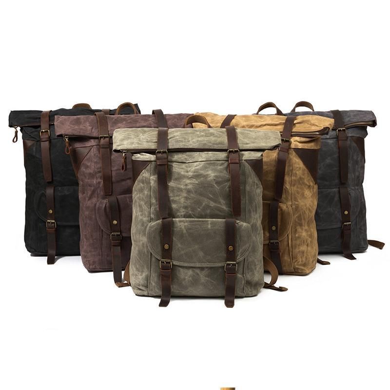 Vintage-rucksack Aus Gewachstem Canvas Im Vintage-stil Mit Rolltop