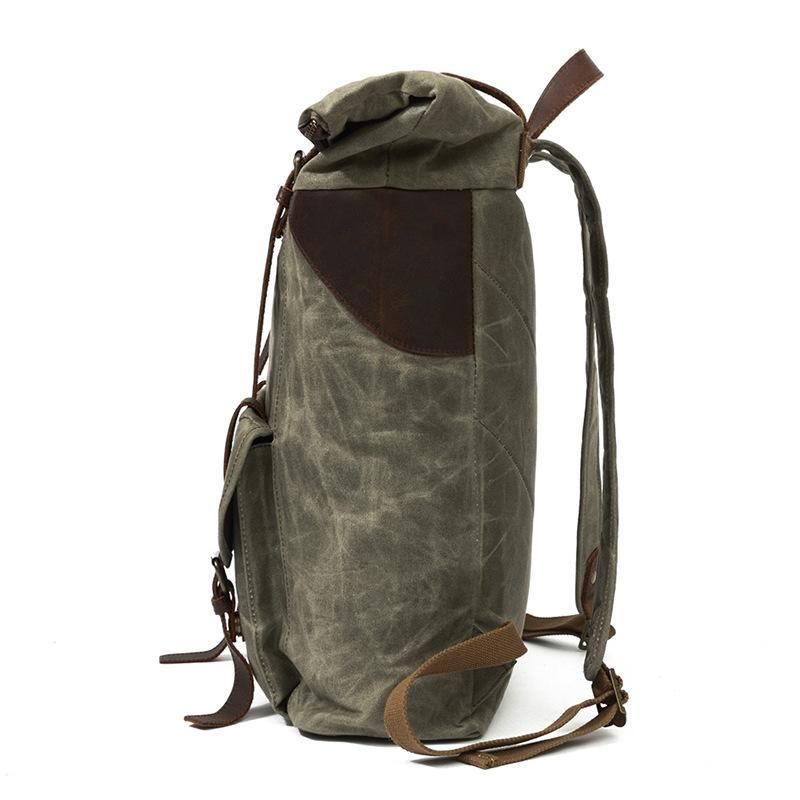 Vintage-rucksack Aus Gewachstem Canvas Im Vintage-stil Mit Rolltop