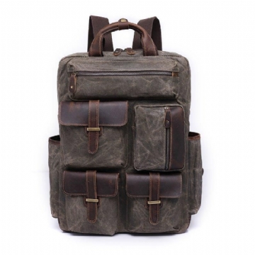 Vintage-rucksack Aus Gewachstem Canvas Laptop Für Herren