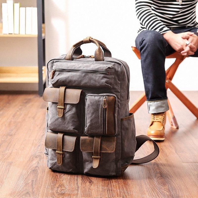 Vintage-rucksack Aus Gewachstem Canvas Laptop Für Herren