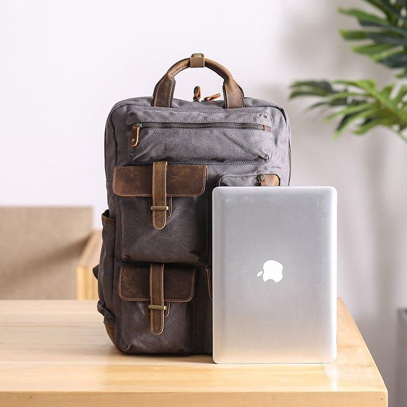 Vintage-rucksack Aus Gewachstem Canvas Laptop Für Herren