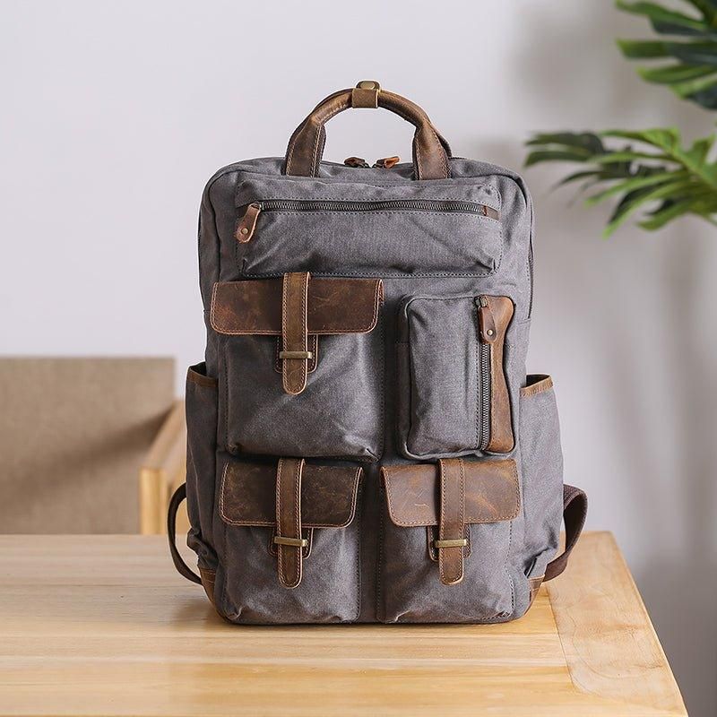 Vintage-rucksack Aus Gewachstem Canvas Laptop Für Herren