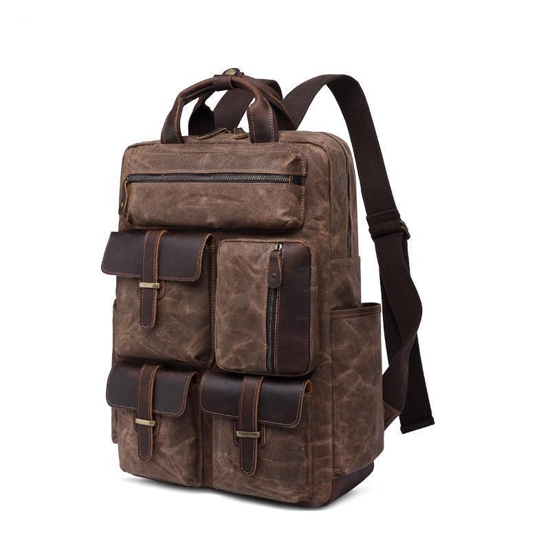 Vintage-rucksack Aus Gewachstem Canvas Laptop Für Herren