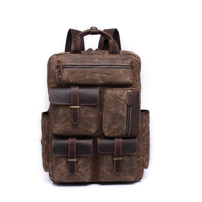 Vintage-rucksack Aus Gewachstem Canvas Laptop Für Herren