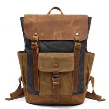 Vintage-rucksack Aus Gewachstem Canvas Laptop Herren