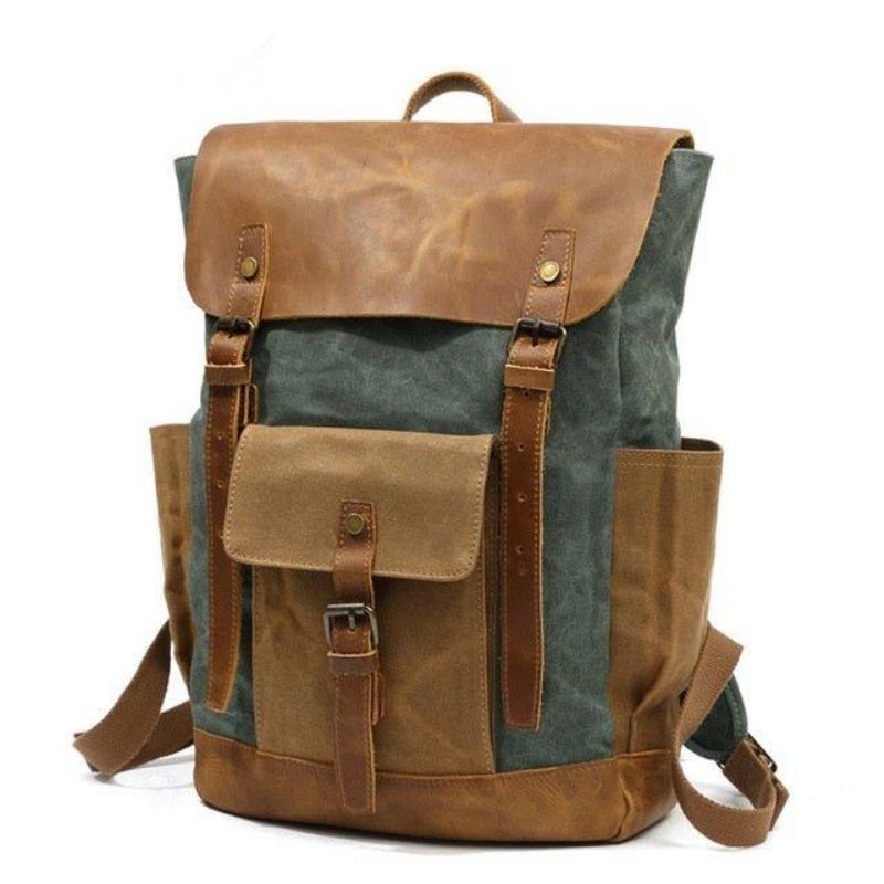 Vintage-rucksack Aus Gewachstem Canvas Laptop Herren