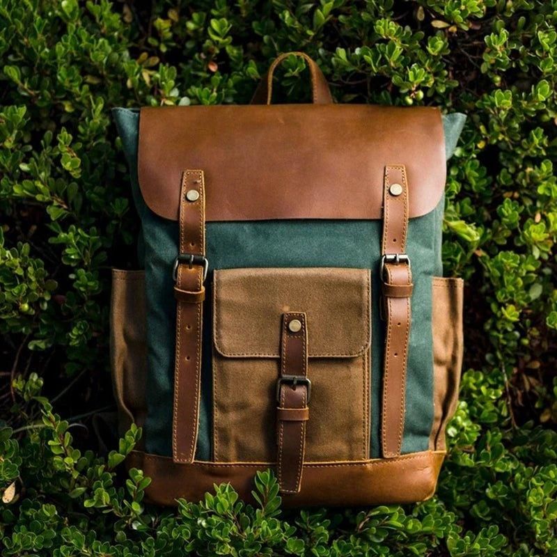 Vintage-rucksack Aus Gewachstem Canvas Laptop Herren