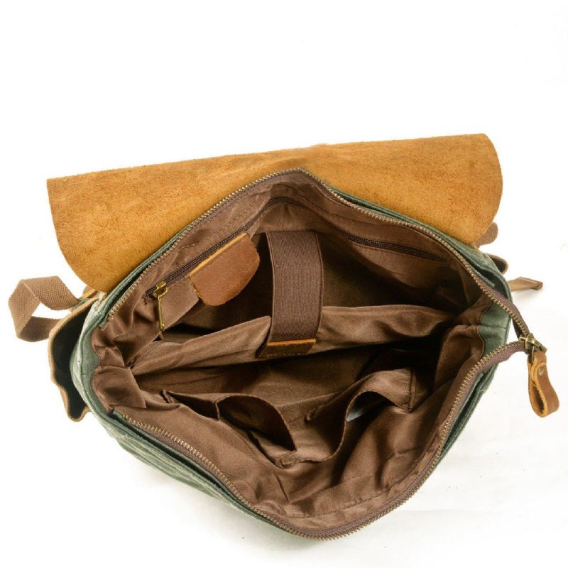 Vintage-rucksack Aus Gewachstem Canvas Laptop Herren