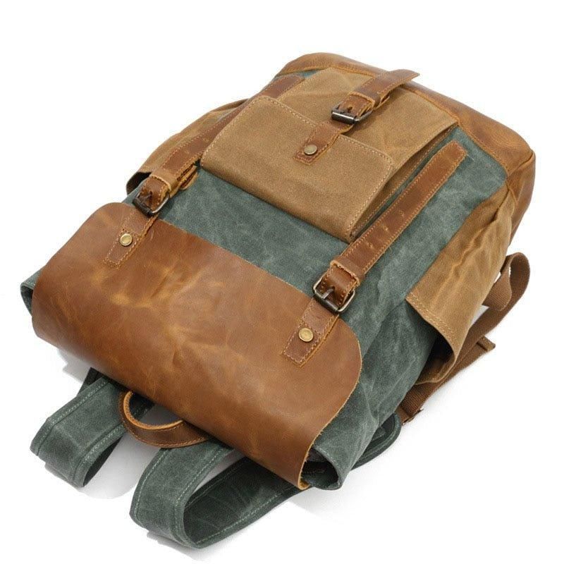 Vintage-rucksack Aus Gewachstem Canvas Laptop Herren