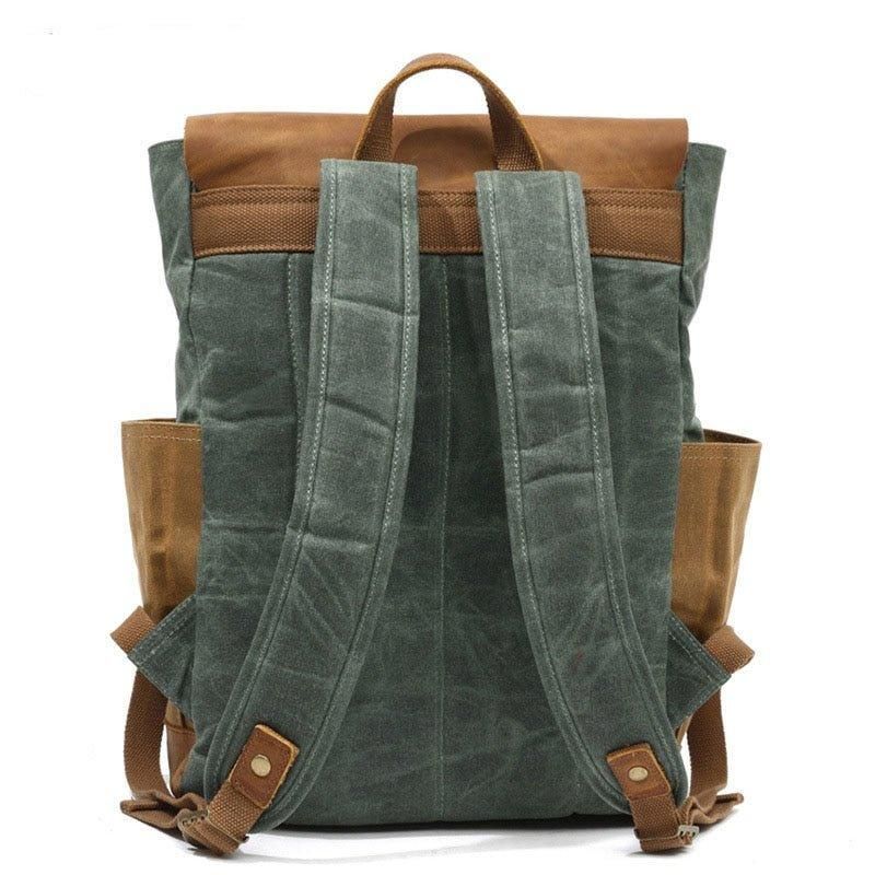 Vintage-rucksack Aus Gewachstem Canvas Laptop Herren