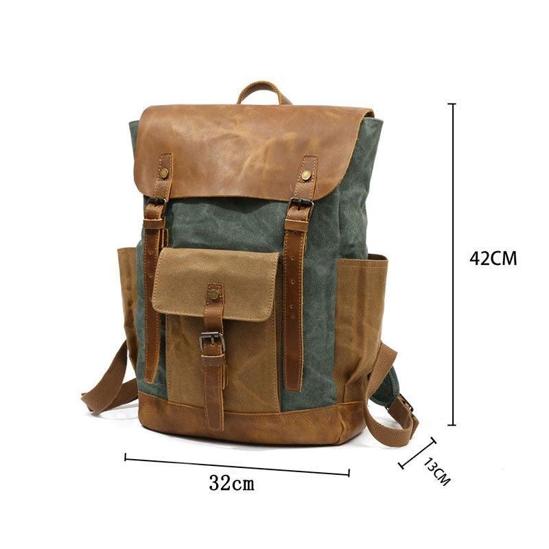 Vintage-rucksack Aus Gewachstem Canvas Laptop Herren