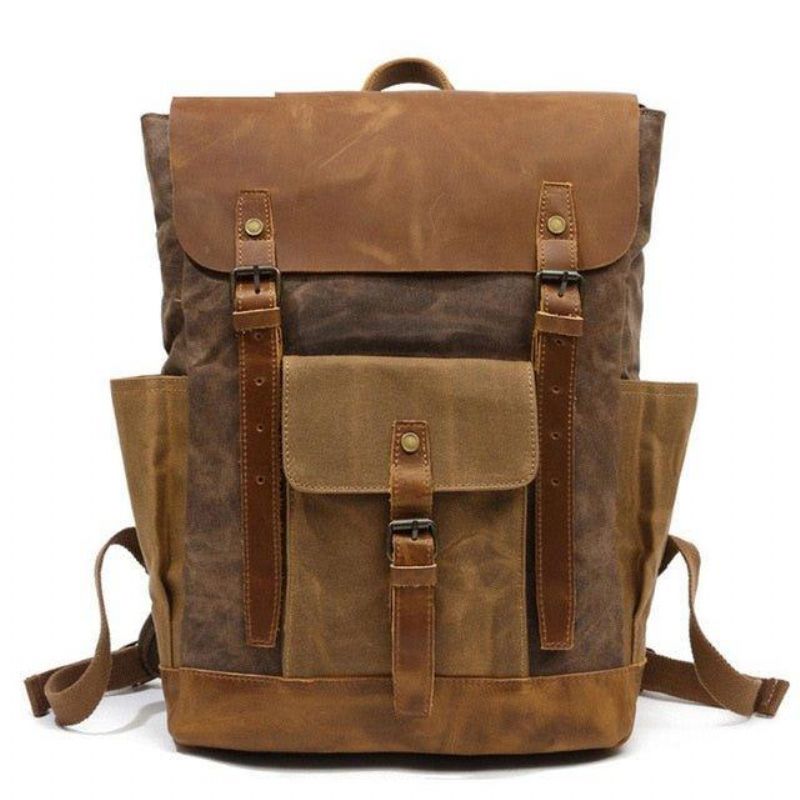 Vintage-rucksack Aus Gewachstem Canvas Laptop Herren