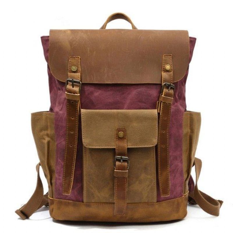 Vintage-rucksack Aus Gewachstem Canvas Laptop Herren