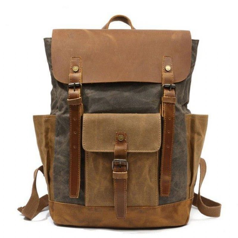 Vintage-rucksack Aus Gewachstem Canvas Laptop Herren