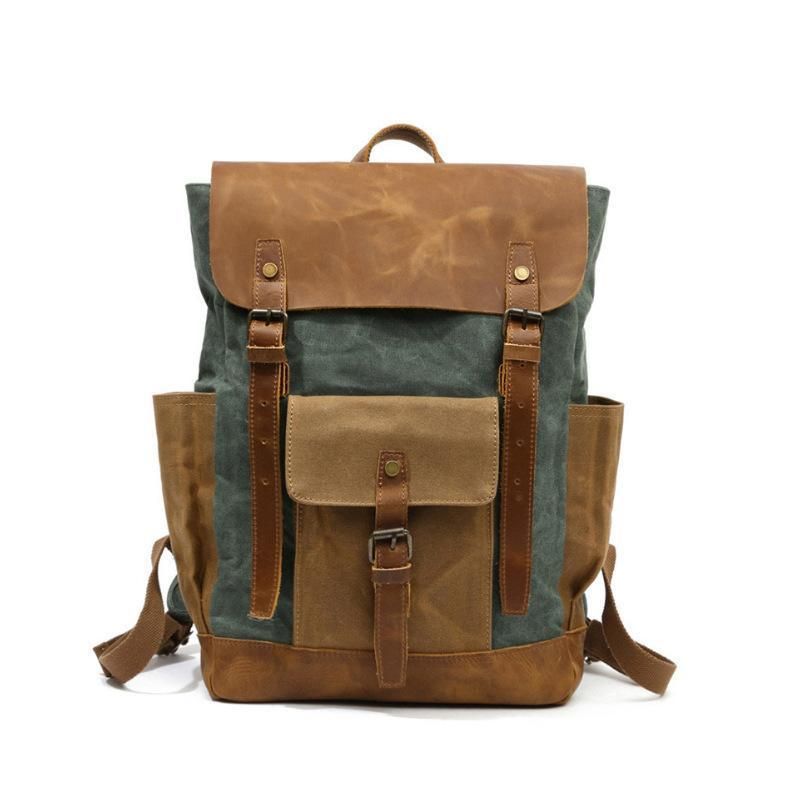 Vintage-rucksack Aus Gewachstem Canvas Laptop Herren