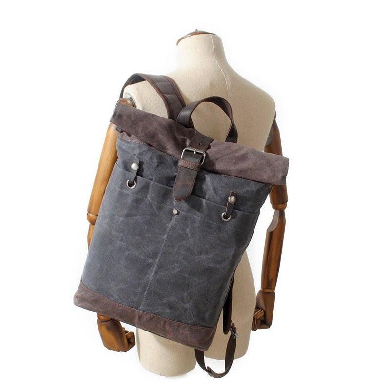 Vintage-rucksack Aus Gewachstem Canvas Mit Rolltop